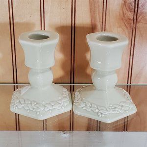 Partylite Home Scentiments Holly Berry Taper Candle Holders retired sage green